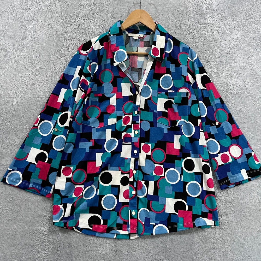 Sunny Leigh Blouse Shirt Top Women XL Geometric Colorful Boho Artsy Lightweight